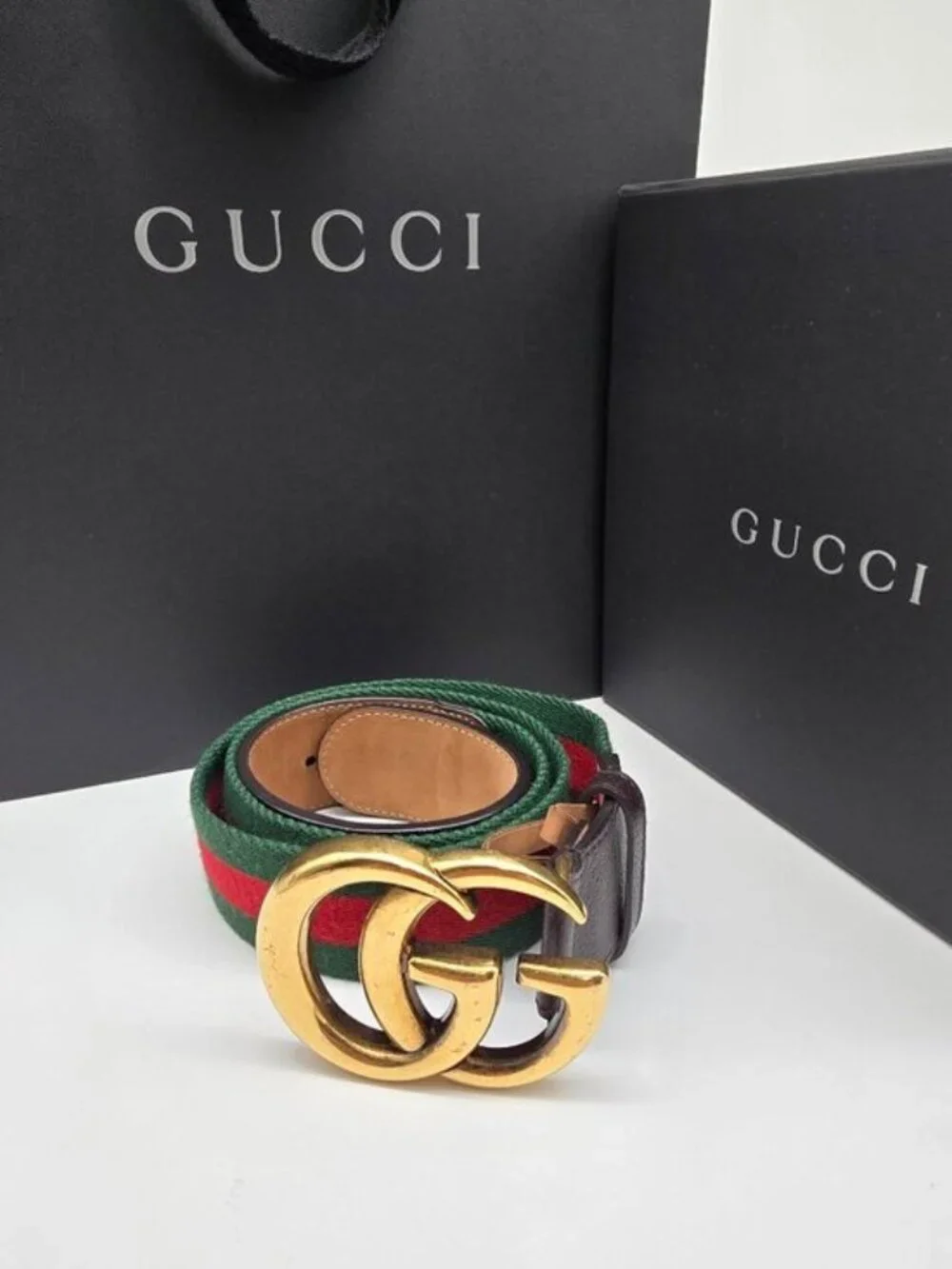 Authentic Gucci Web Elastic Torchon Double G Belt